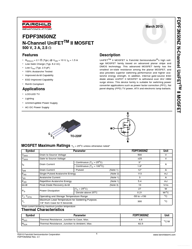 FDPF3N50NZ