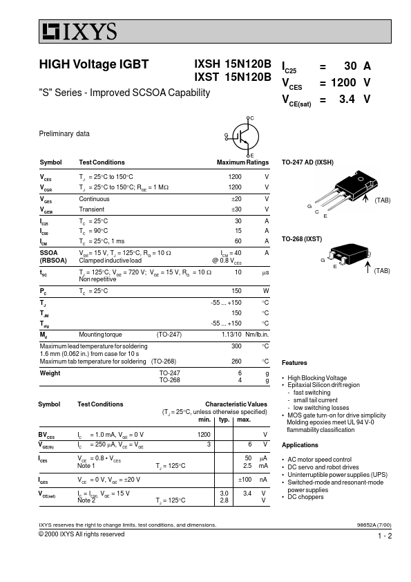 IXSH15N120B