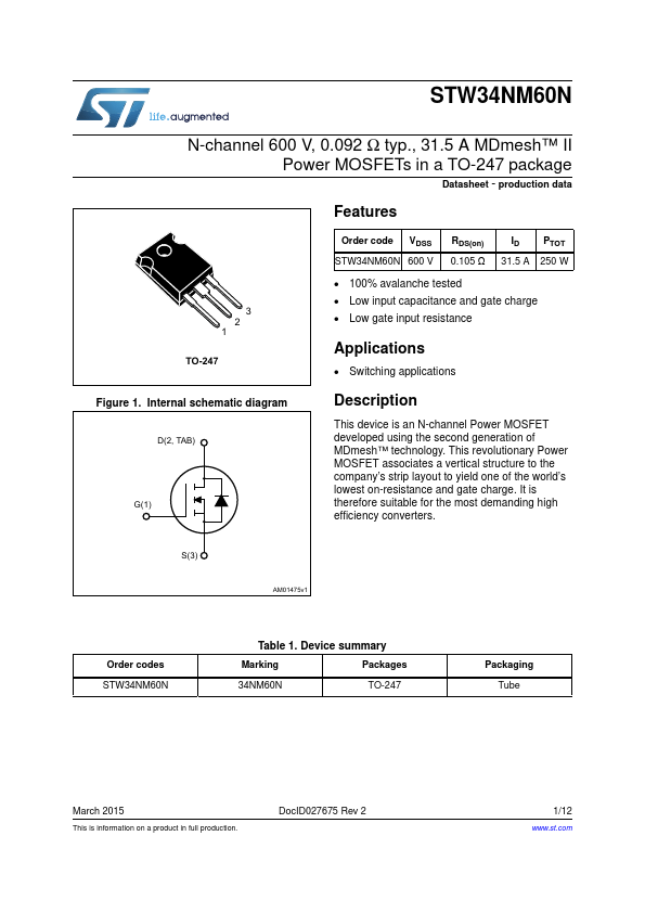 STW34NM60N