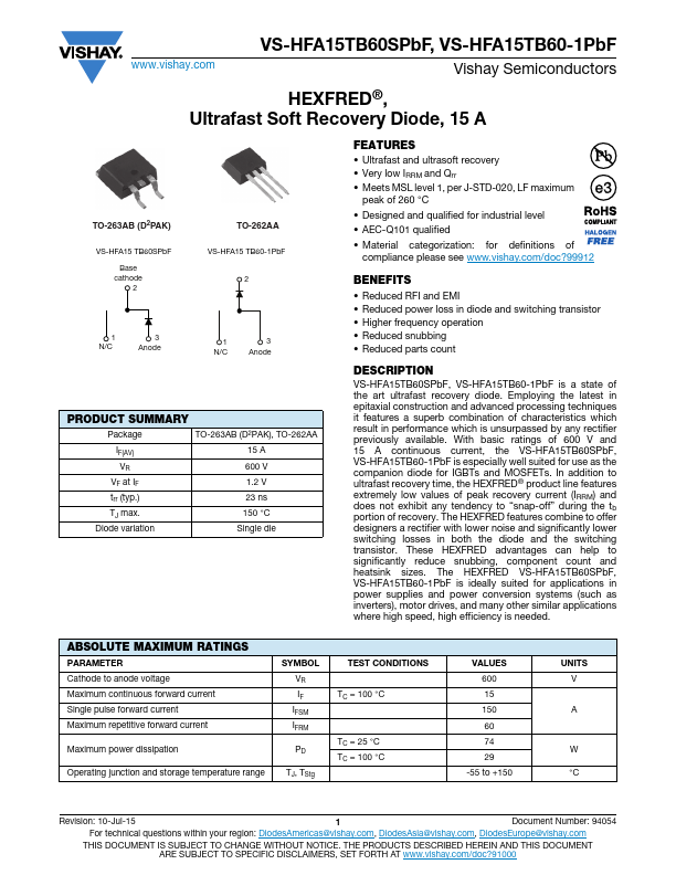 VS-HFA15TB60-1PbF