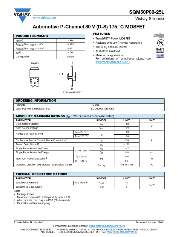 SQM50P08-25L