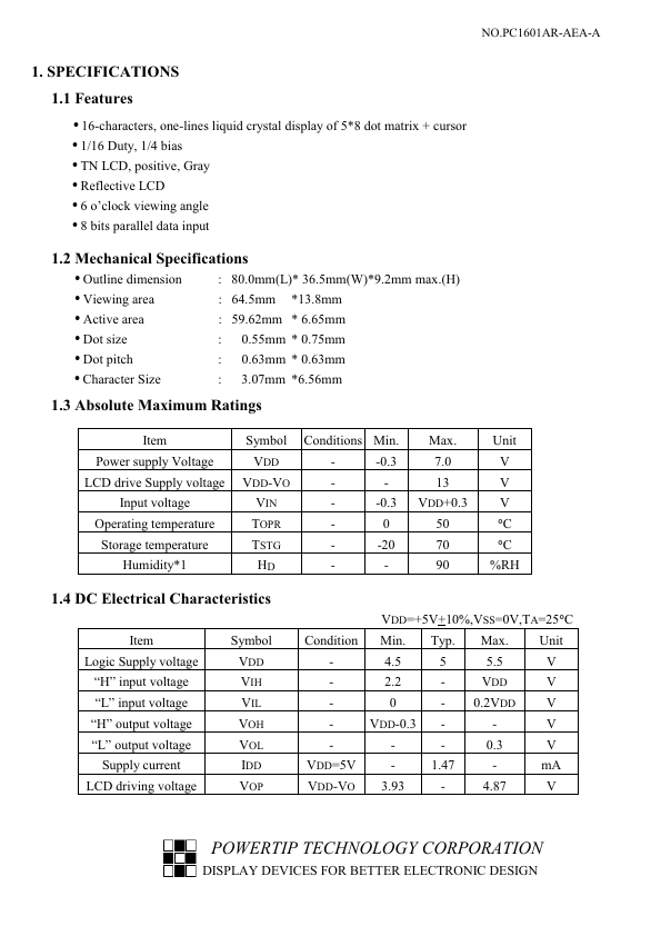 PC1601AR-AEA-A-SD