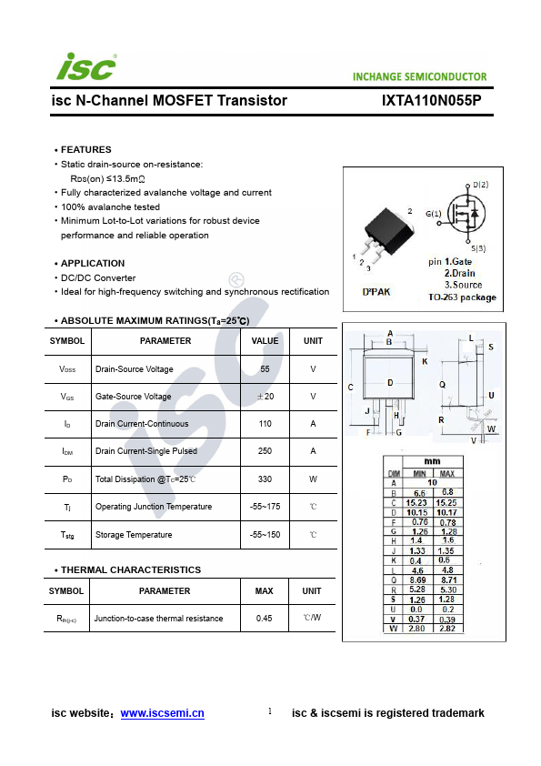 IXTA110N055P