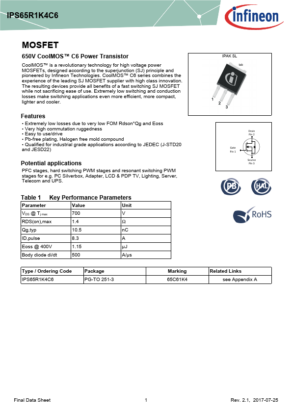 IPS65R1K4C6