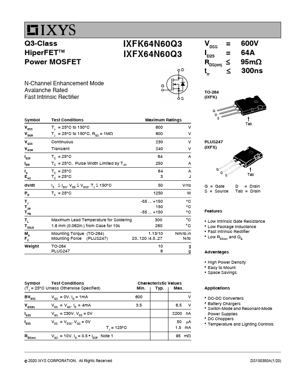 IXFX64N60Q3