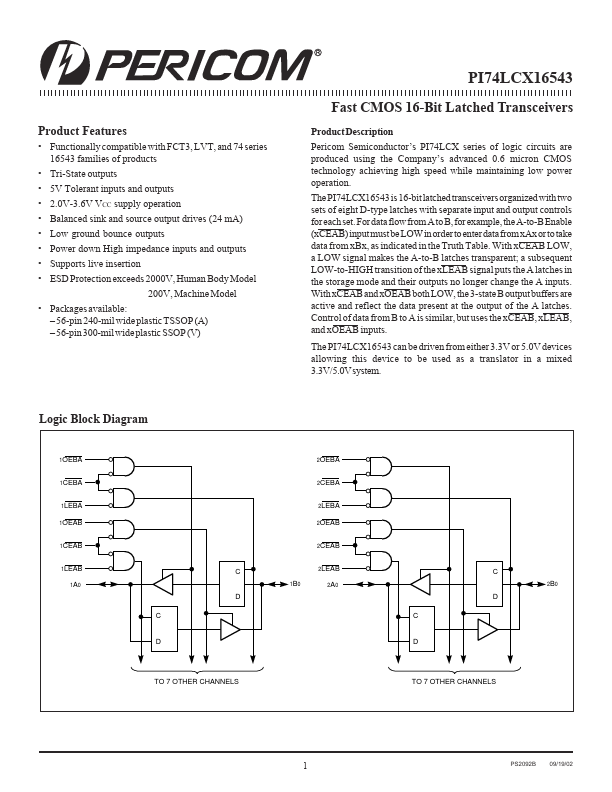 PI74LCX16543A