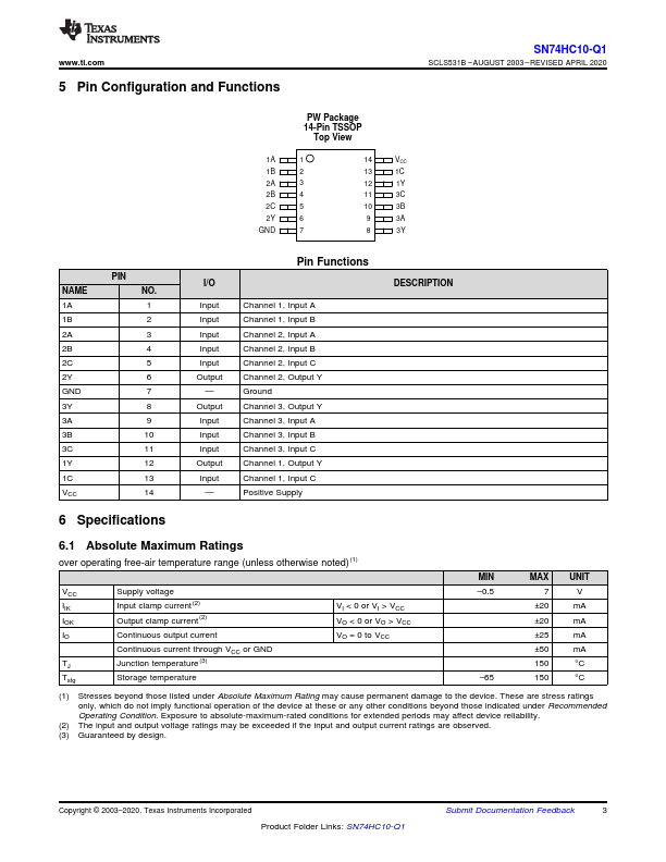 SN74HC10-Q1