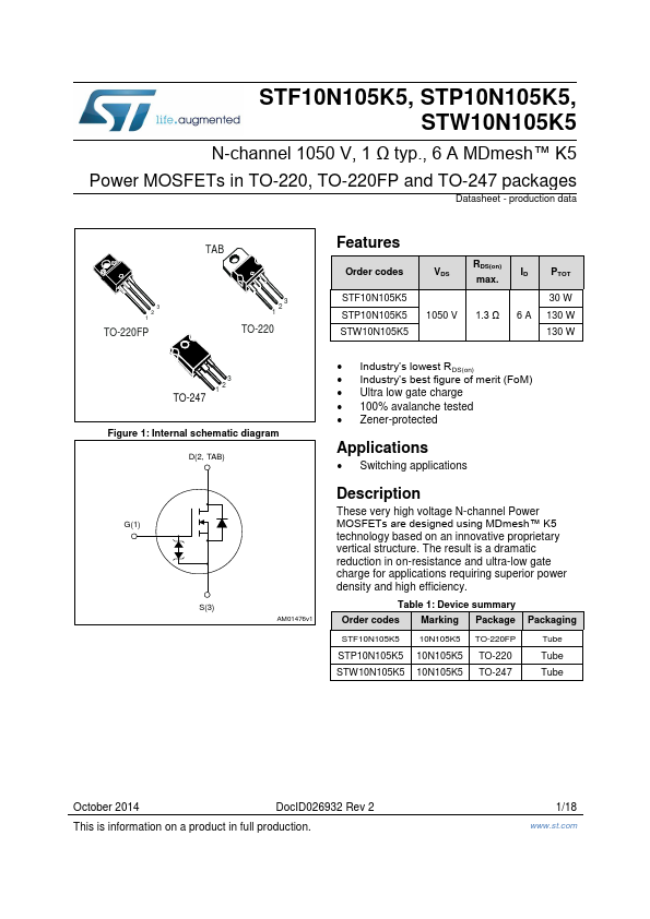 STW10N105K5