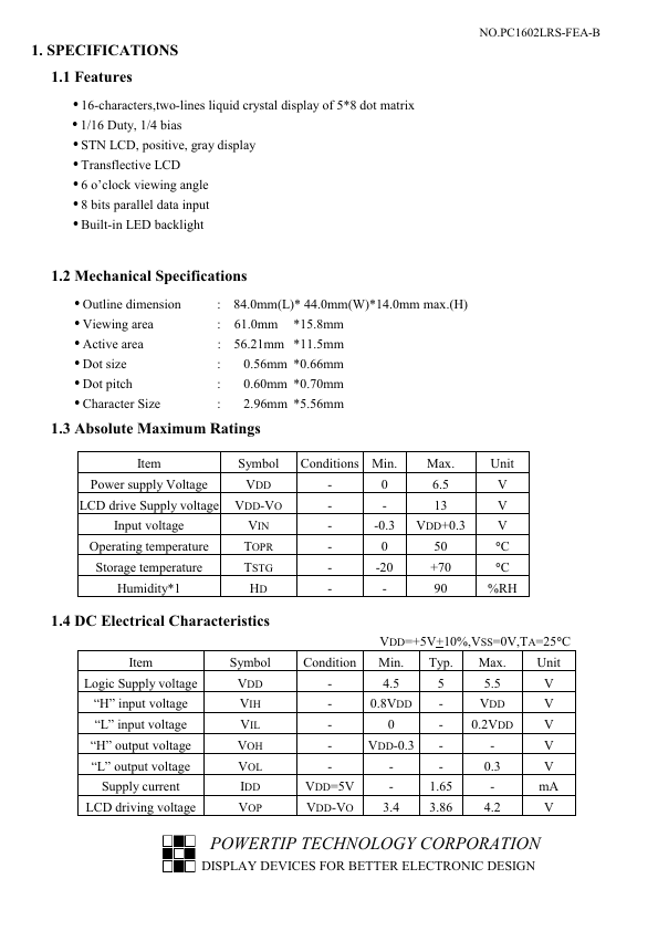 PC1602LRS-FEA-B-SB