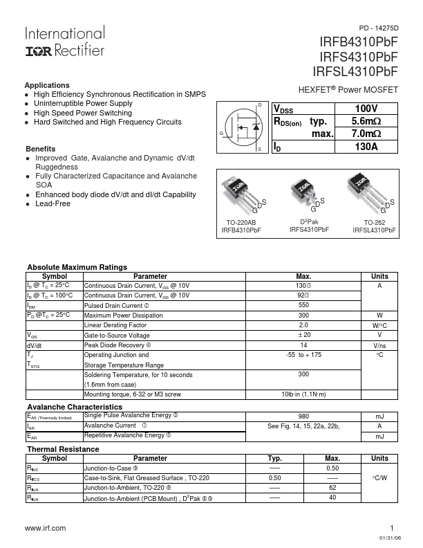 IRFS4310PbF