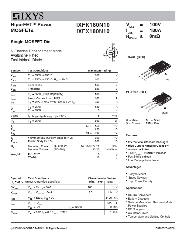 IXFK180N10