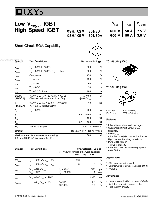 IXSH30N60A