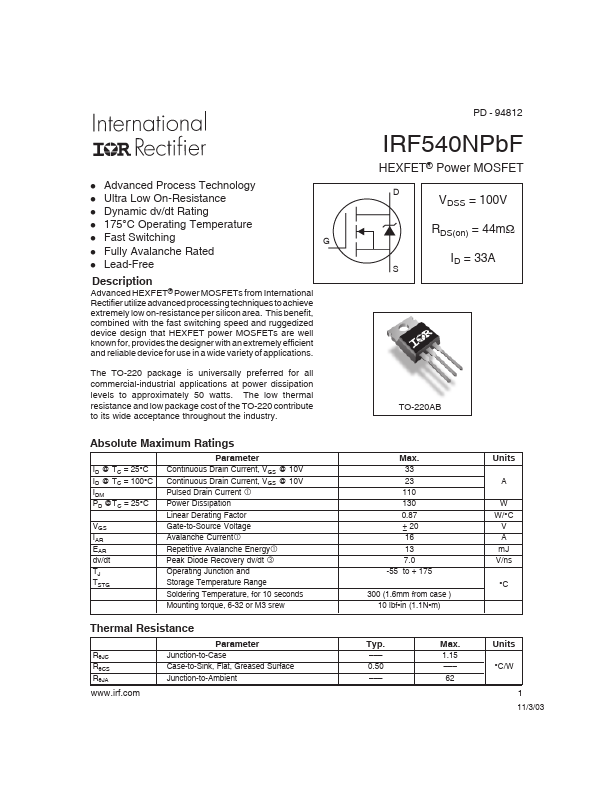 IRF540NPbF