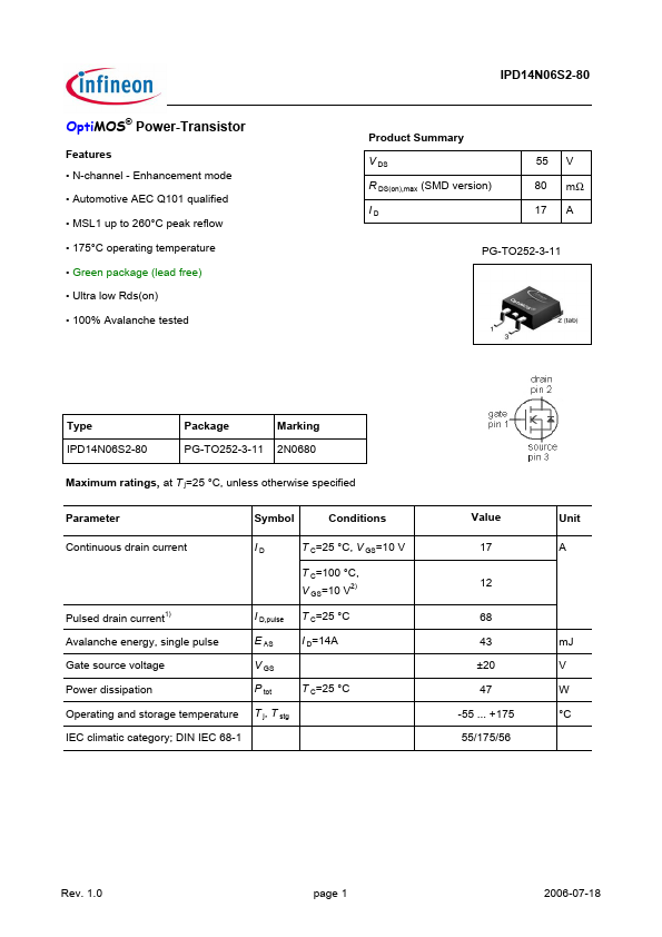 IPD14N06S2-80