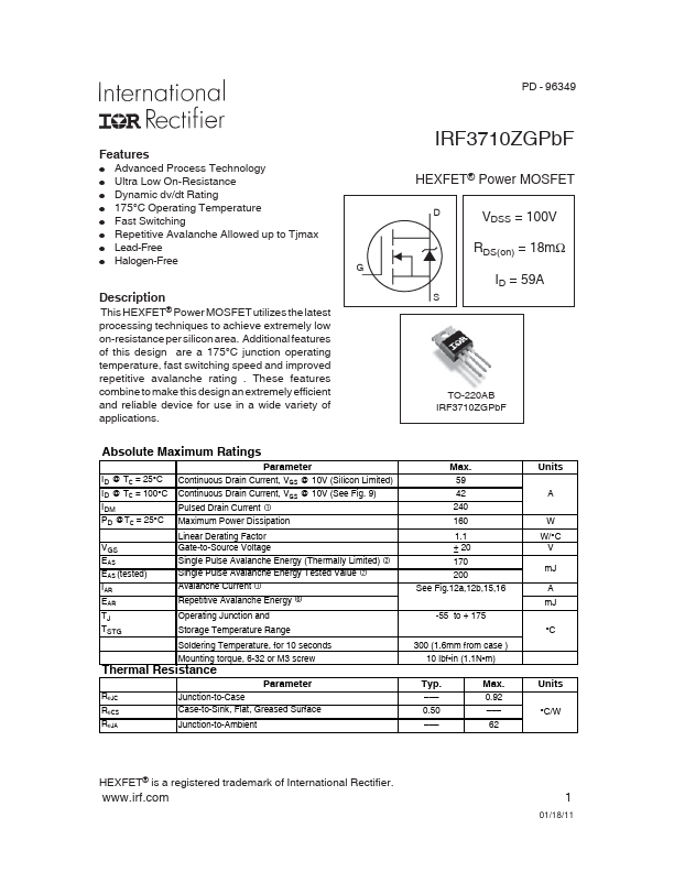 IRF3710ZGPbF