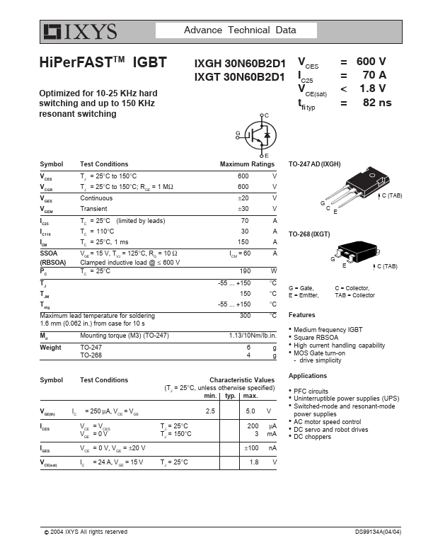 IXGT30N60B2D1