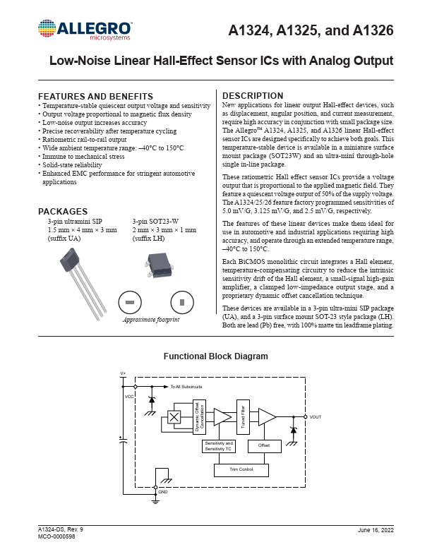 A1324 Datasheet PDF LowNoise Linear HallEffect Sensor