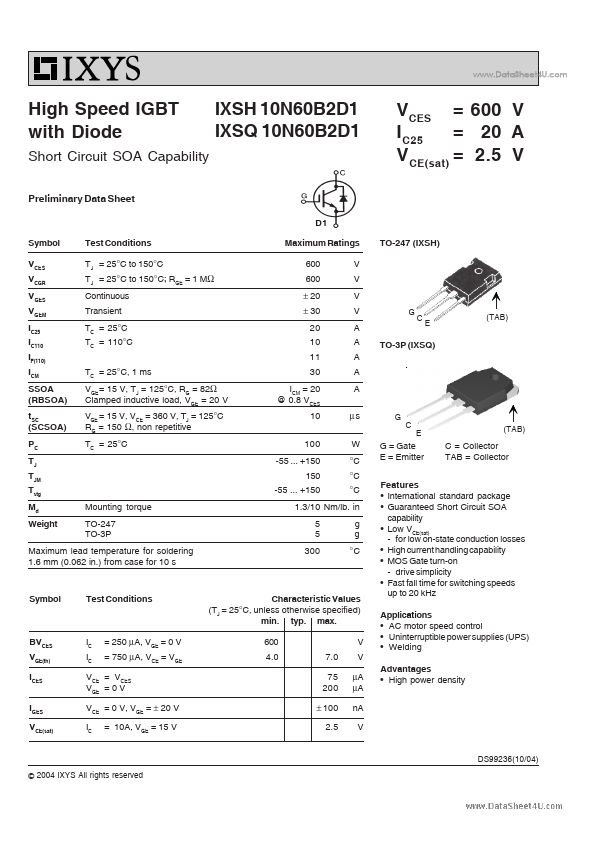 IXSH10N60B2D1