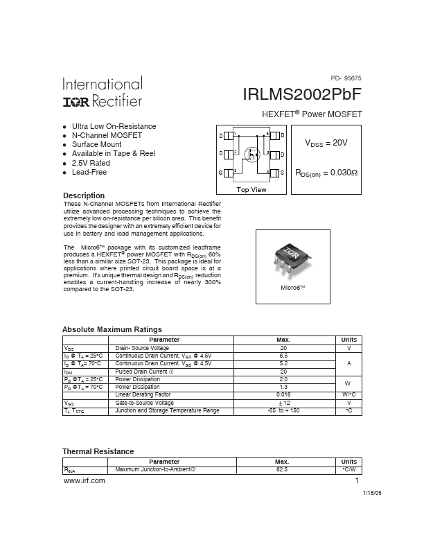 IRLMS2002PbF