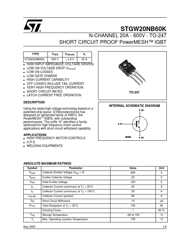 STGW20NB60K