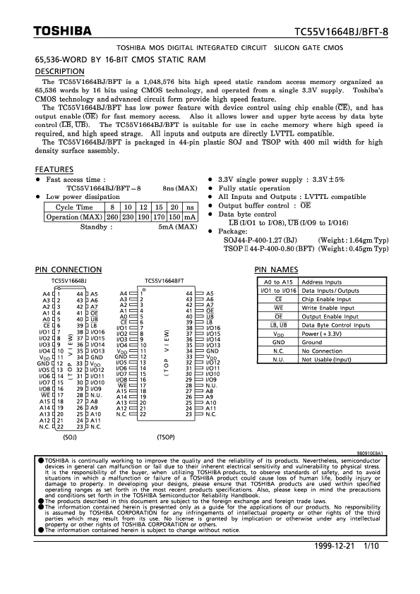 TC55V1664BFT-8