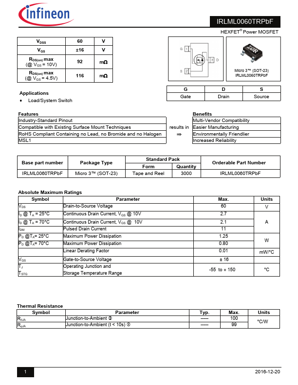 IRLML0060TRPbF