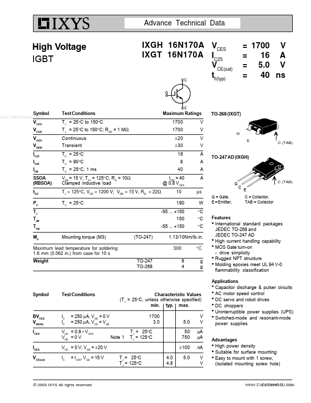 IXGT16N170A