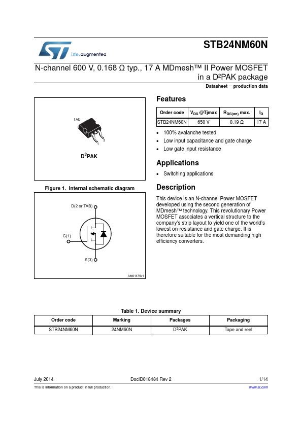 STB24NM60N