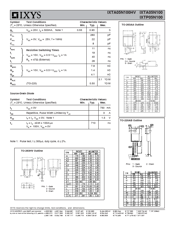 IXTA05N100HV