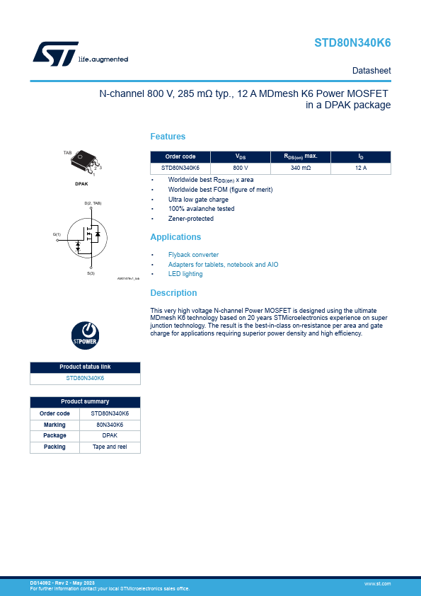 STD80N340K6