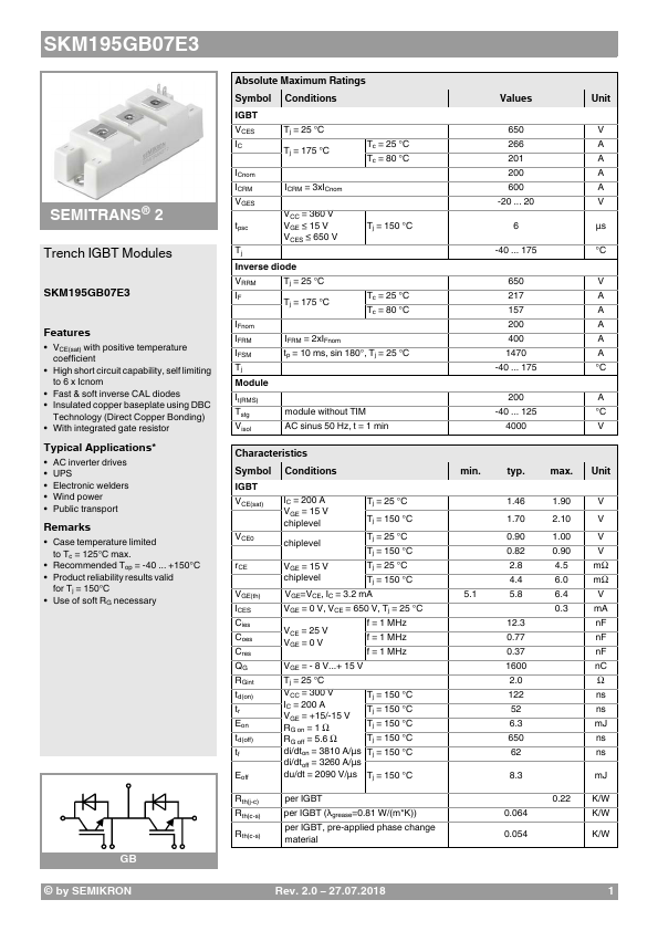 SKM195GB07E3