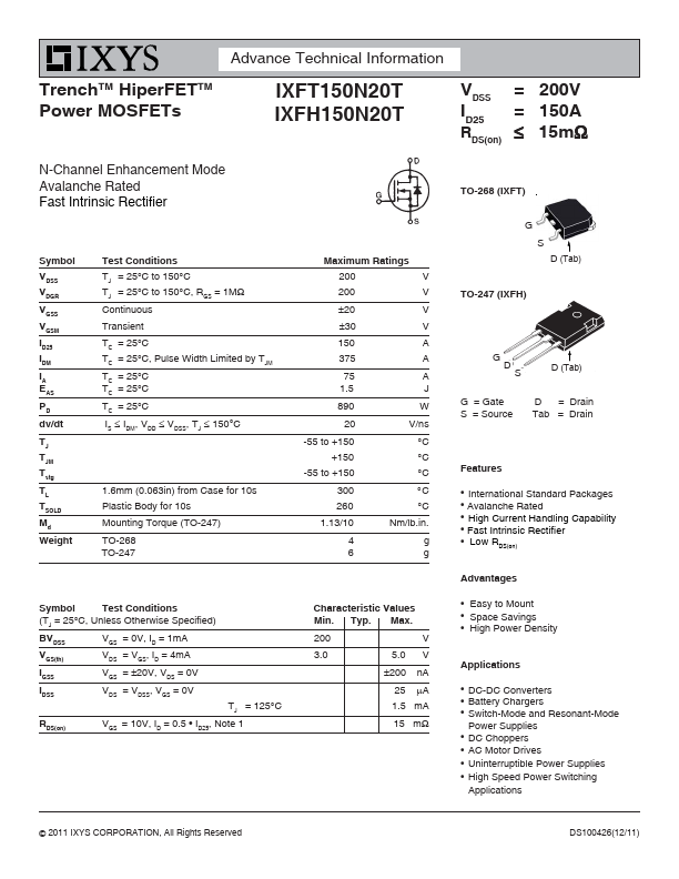 IXFH150N20T