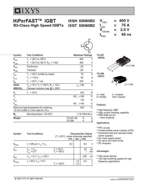 IXGH50N60B2