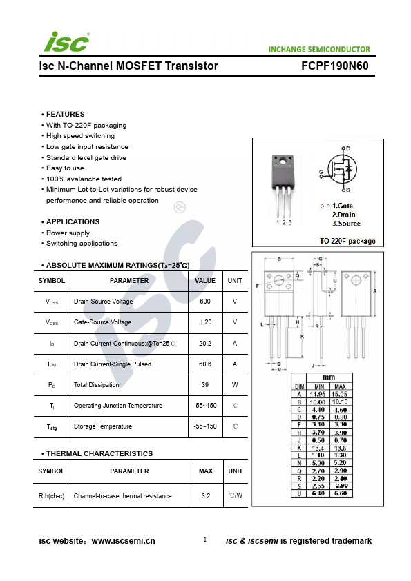 FCPF190N60