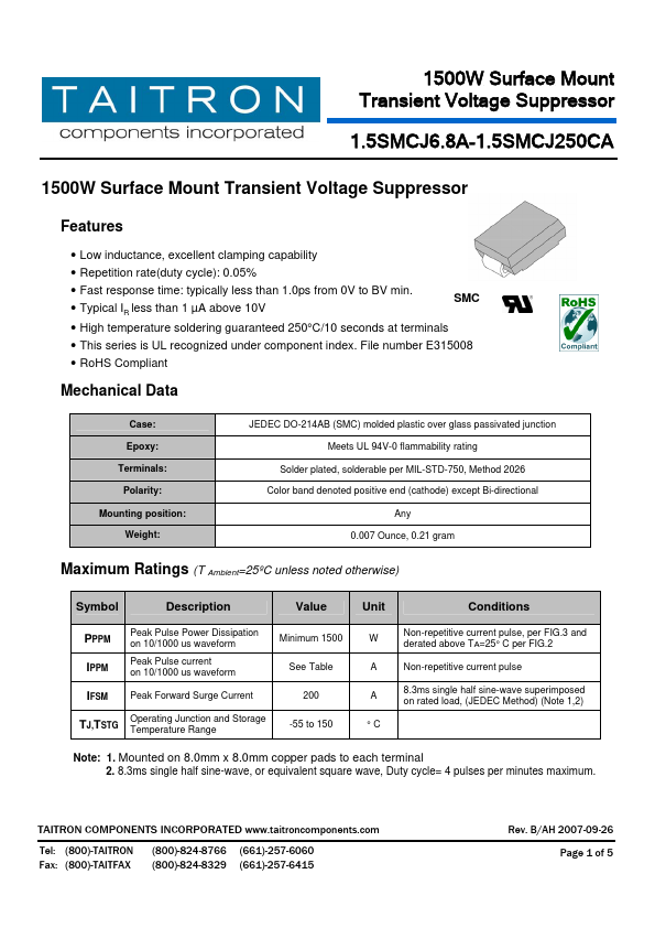 1.5SMCJ200A