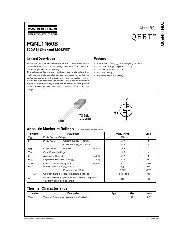 FQNL1N50B