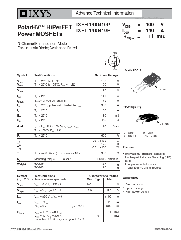 IXFT140N10P