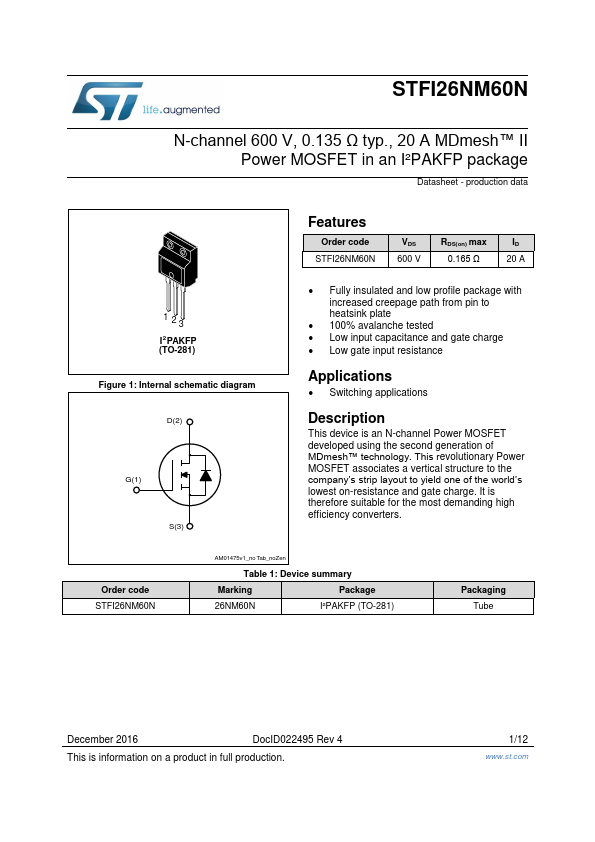 STFI26NM60N