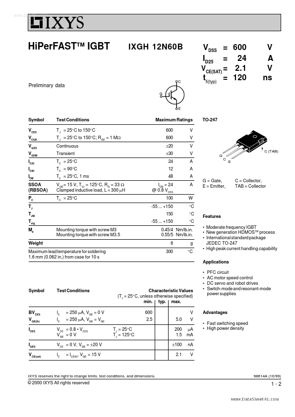 IXGH12N60B