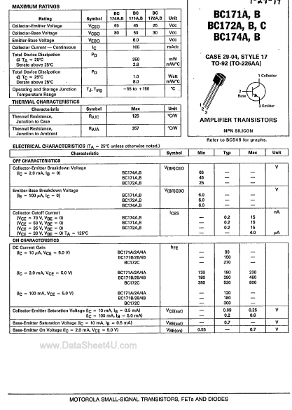 BC172C Motorola Semiconductor Transistors, Hoja de datos, Ficha técnica ...