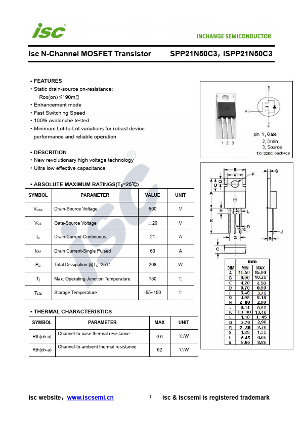 SPP21N50C3