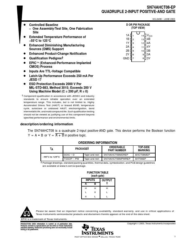 SN74AHCT08-EP