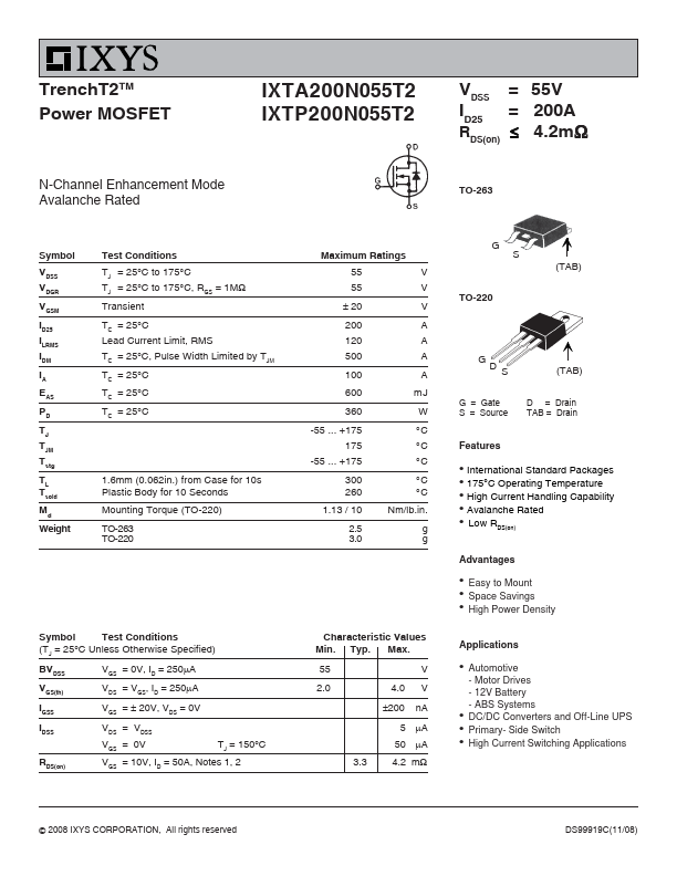 IXTP200N055T2