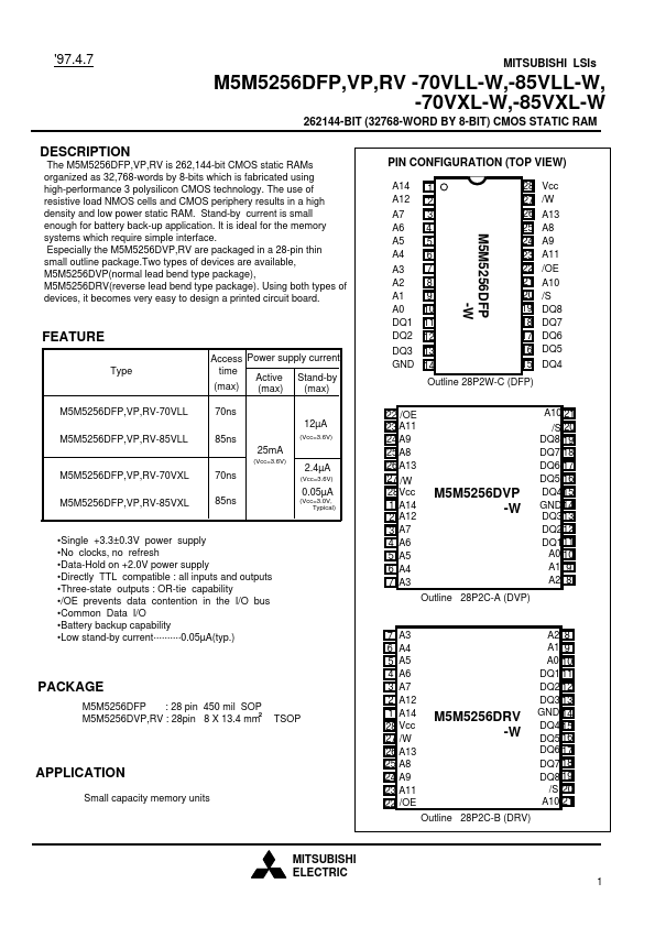 M5M5256DFP-70VLL-W