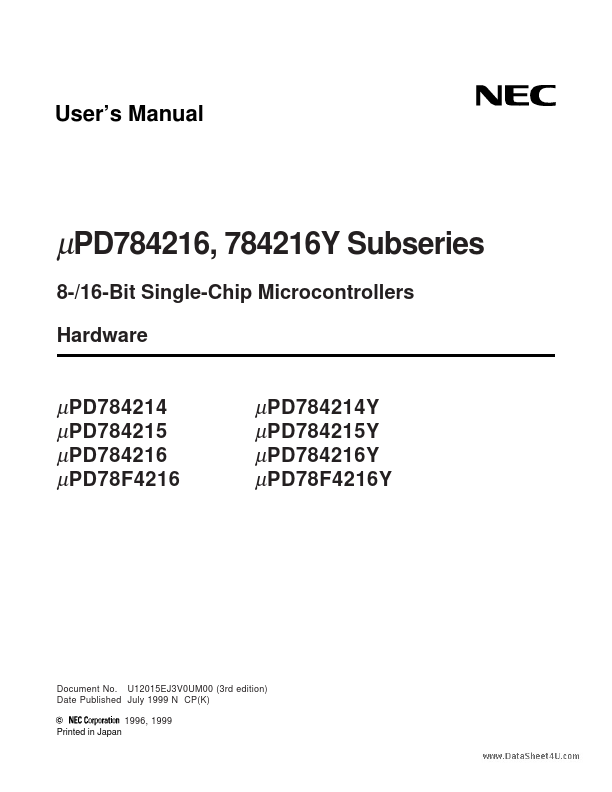 UPD784216 Datasheet PDF - Single Chip Microcontrollers