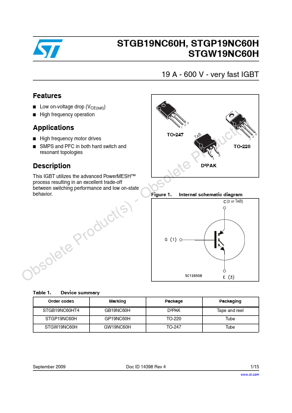 STGB19NC60H