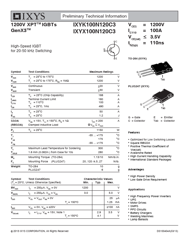 IXYX100N120C3