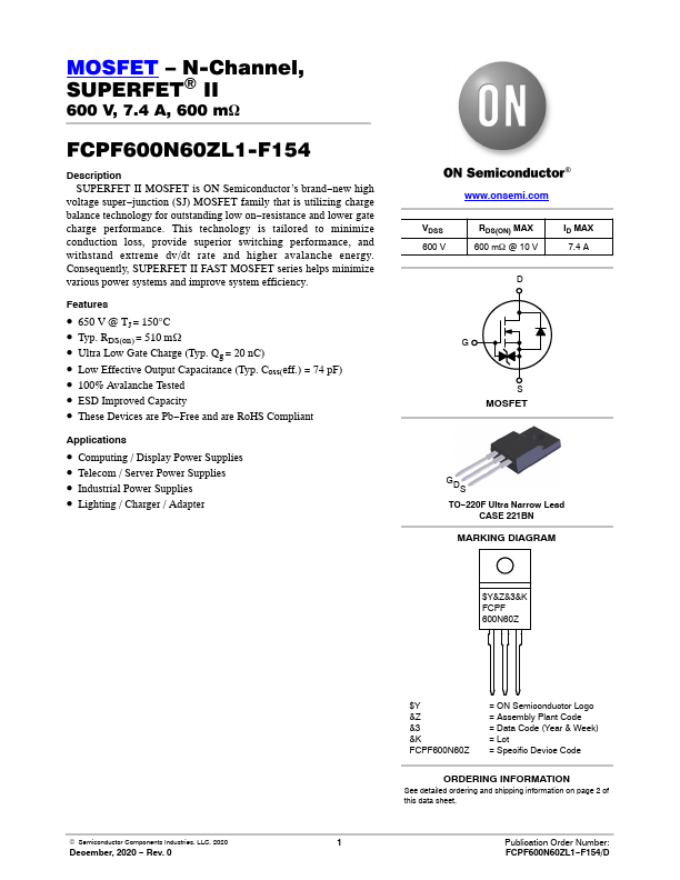 FCPF600N60ZL1-F154