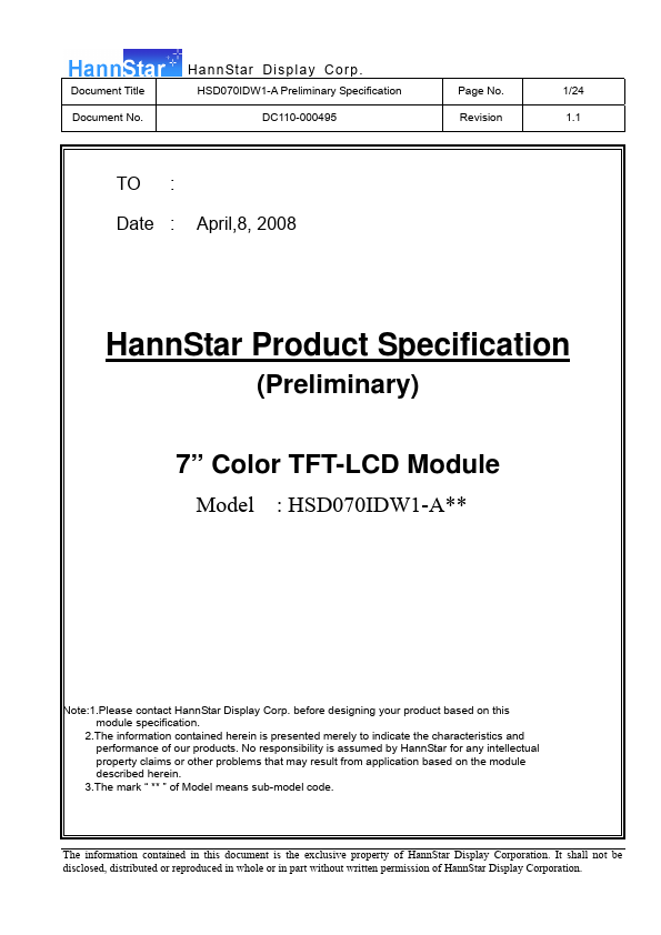 HSD070IDW1-Axx