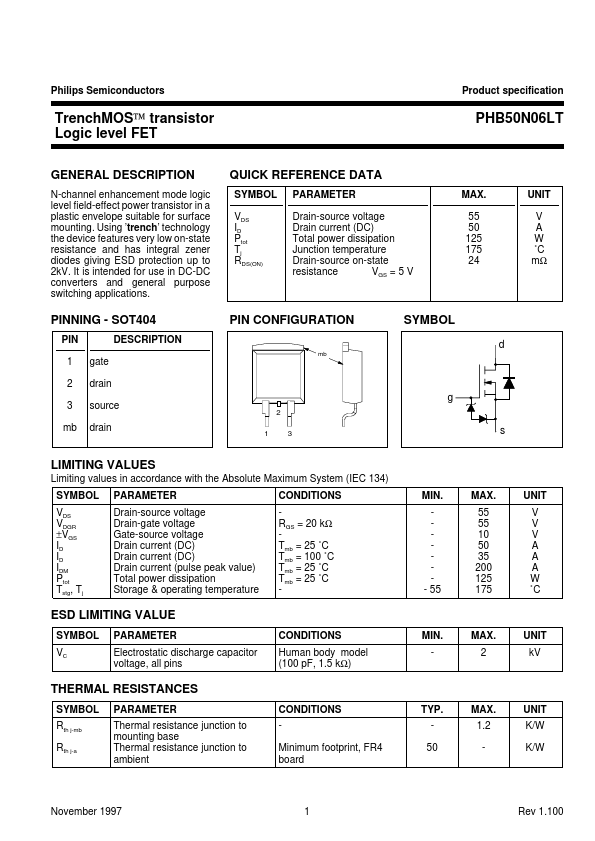 PHB50N06LT